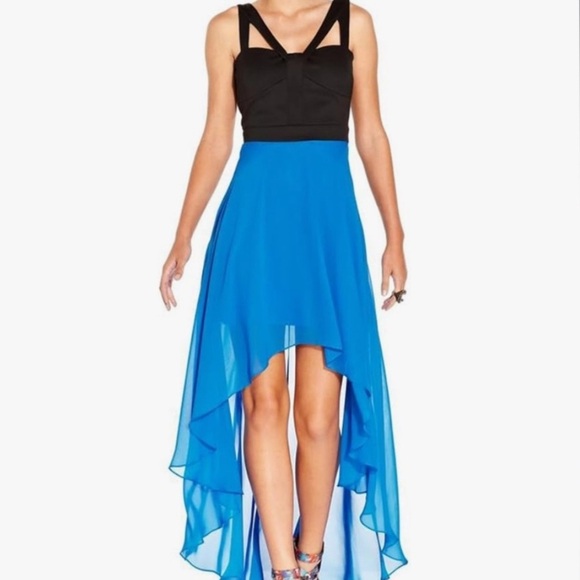 Hailey Logan by Adriana Papell Juniors Two-tone Black and Blue high/low Dress 1 - Picture 1 of 11